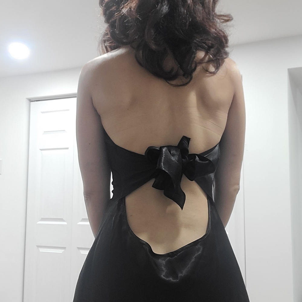 Satin black halter dress